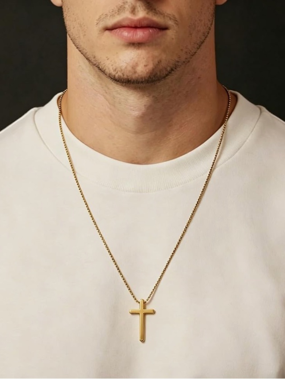 Unisex Gold Cross Necklace 20” - New